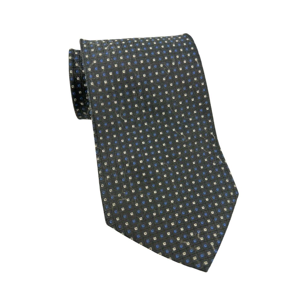 Van Heusen Blue Geometric Silk Necktie Classic Square Pattern Mens Dress Tie